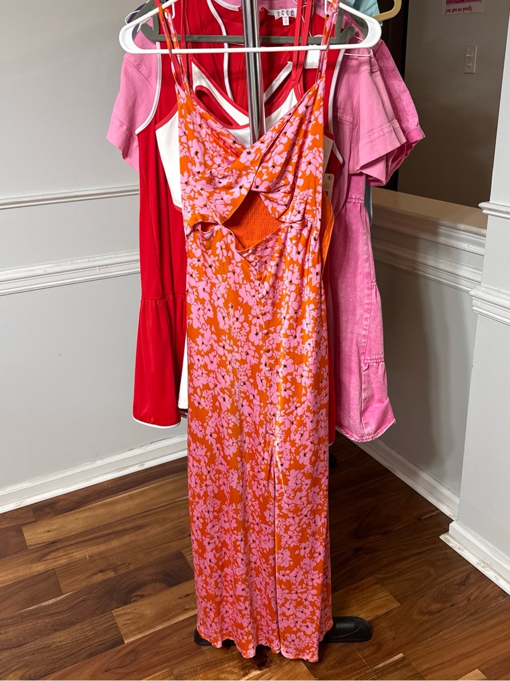 Astr Orange and Pink Floral Slip Dress with Bust Cutout